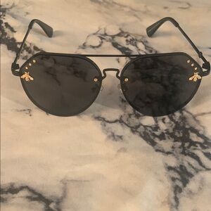 Gucci Style Black Sunglasses with Gold Bumblebee Detail